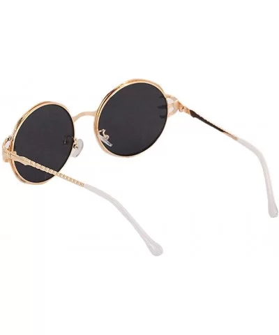 Stylish Round Pearl Decor Sunglasses UV Protection Metal Frame - Gold Frame Silver Lens - CG18U4628MM $19.93 Goggle