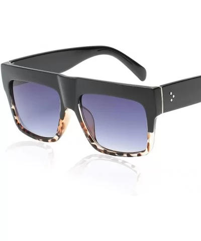Lady Vintage Big Square Sunglasses Rivet Eyewear Flat Top Sun Glasses - Leopard Brown - C518U50Q8EL $27.25 Oval