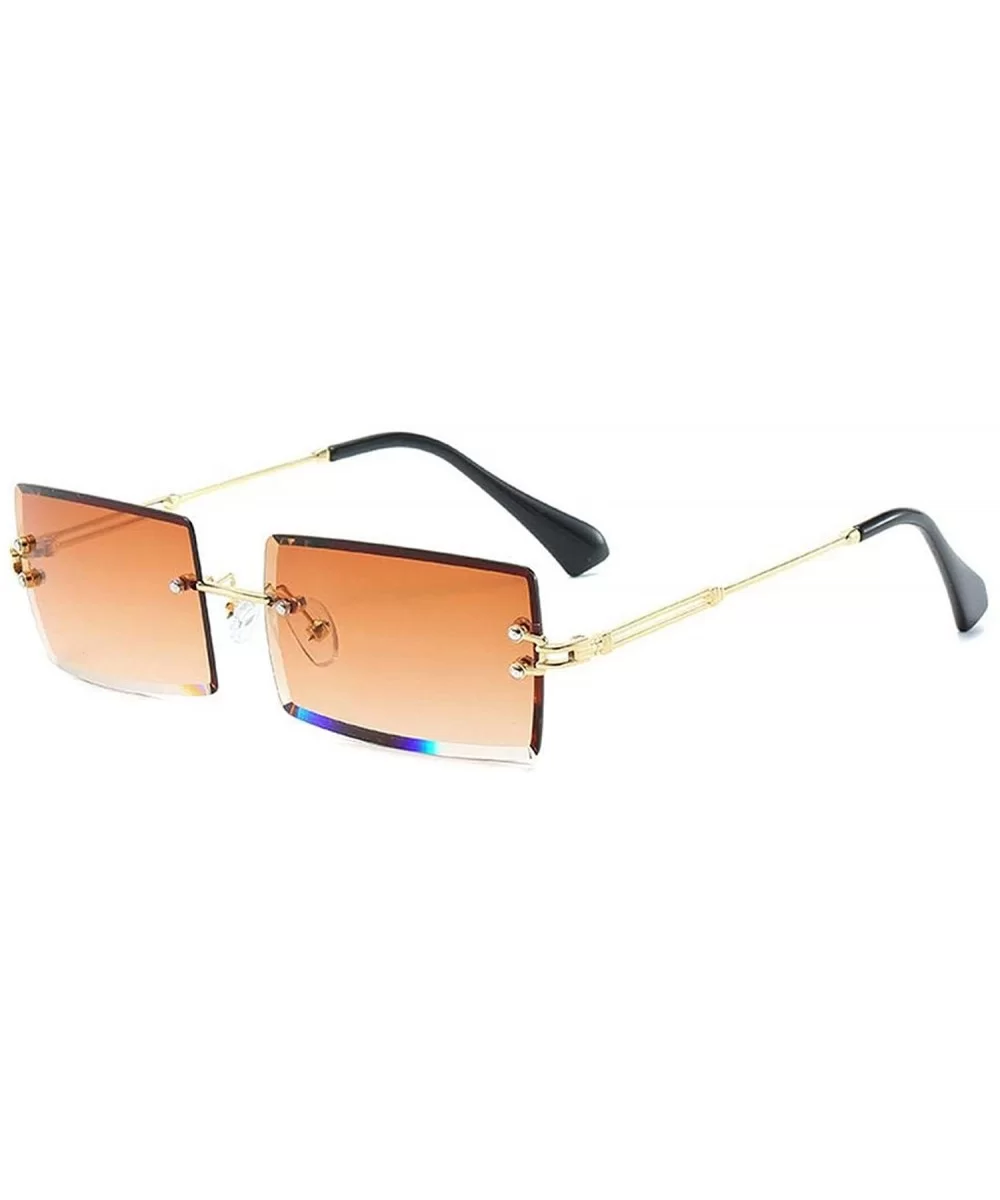 Fashion Popular RimlRectangle Sunglasses Women Men Shades Alloy Glasses UV400 O264 - Gold-brown - CX197A2RX3O $26.59 Oval