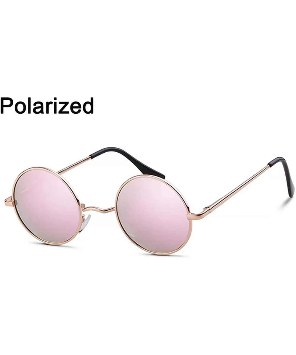 Round Retro Sunglasses Men Women Vintage Small Circle Sun Glasses - A-gold Frame/Pink Mirrored Polarized Lens - CE18K4E9WMQ $...