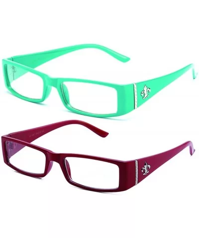 Classic Squared Sleek Fashion Clear Glasses for Women - 1857 2 Pack Teal & Red - C0182XM02ZC $21.31 Oversized