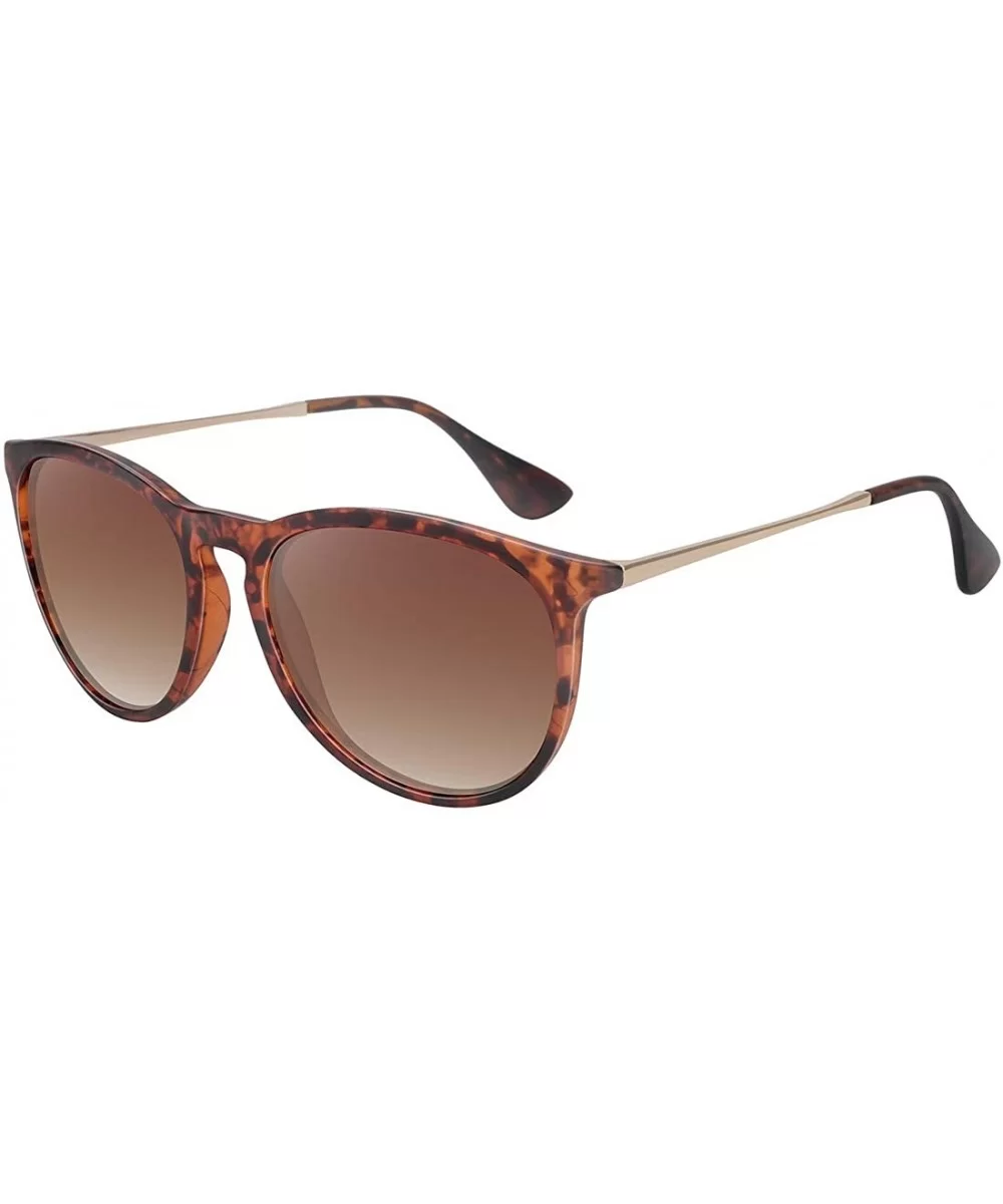 Polarized Sunglasses for Women Vintage Retro Round Mirrored Lens - Leopard Frame Gradient Brown Lens - CX198S9YO8C $21.36 Round