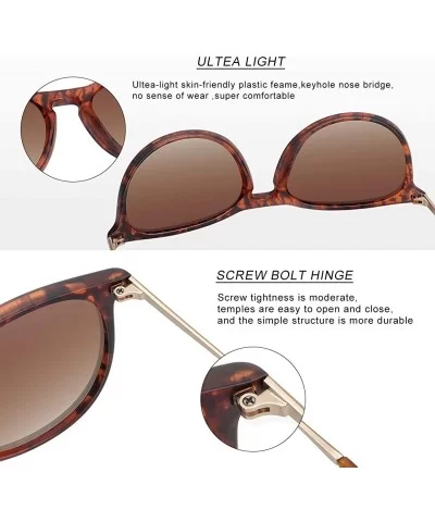 Polarized Sunglasses for Women Vintage Retro Round Mirrored Lens - Leopard Frame Gradient Brown Lens - CX198S9YO8C $21.36 Round