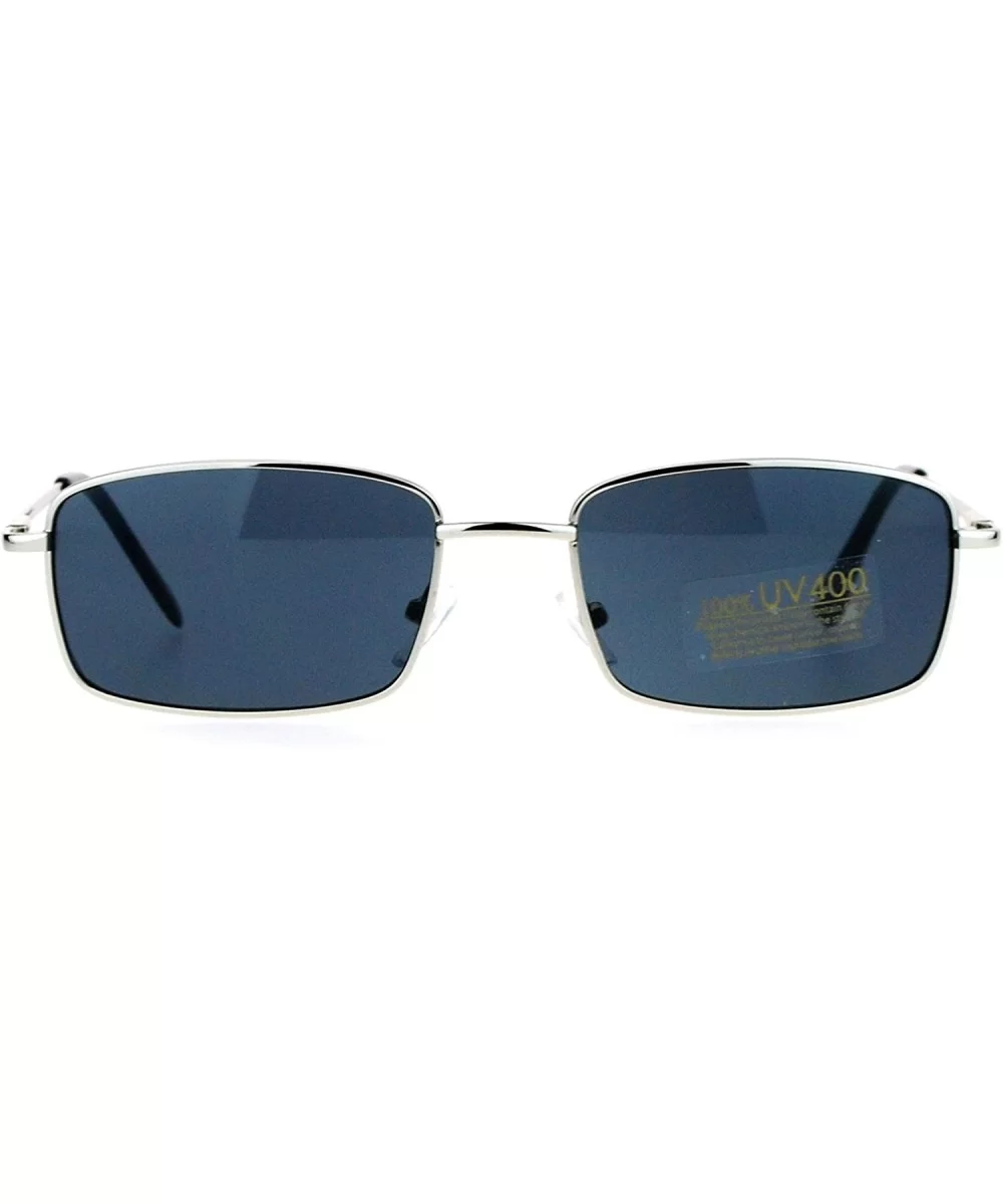 Mens Snug Minimal Narrow Rectangular Metal Rim Sunglasses - Silver - CV12K07SFSN $12.98 Rectangular