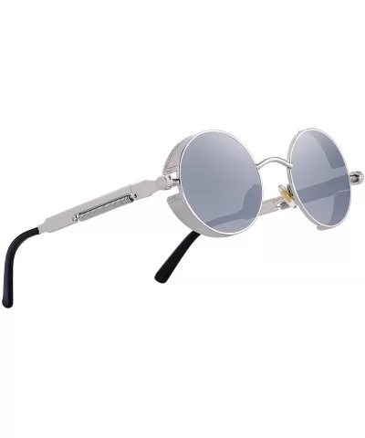 Gothic Steampunk Sunglasses for Women Men Round Lens Metal Frame S567 - Silver Mirror - CK17XE76OO0 $20.86 Round