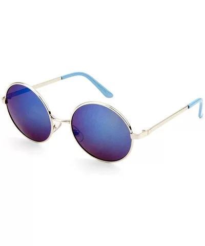 Color Mirror Ear Colored Round Sunglasses - Blue - CG1903WLEW3 $20.93 Round