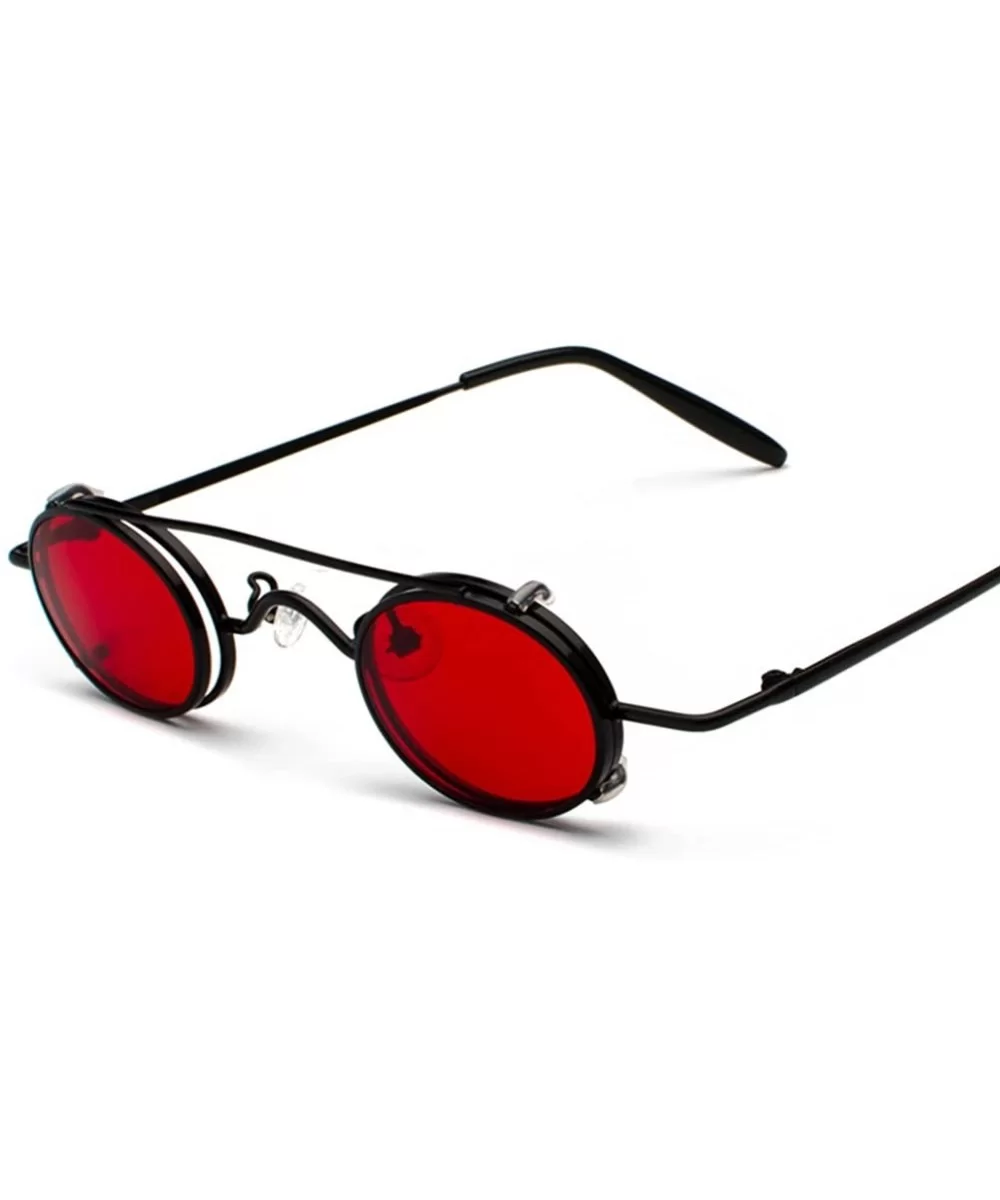 Tiny Sunglasses Men Clip On Round Retro Sun Glasses for Women Summer 2018 - Black With Red - CQ18E7NN9I9 $18.02 Oval