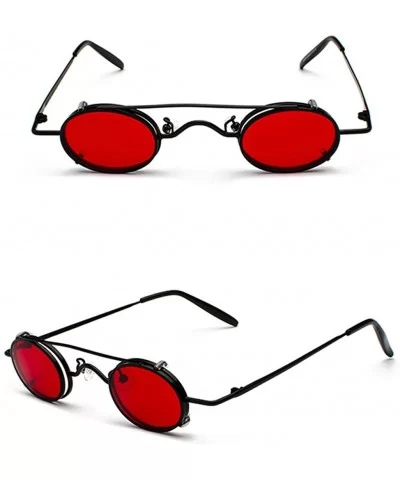 Tiny Sunglasses Men Clip On Round Retro Sun Glasses for Women Summer 2018 - Black With Red - CQ18E7NN9I9 $18.02 Oval