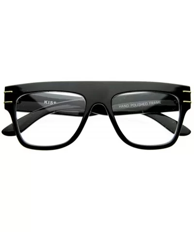 Vintage European Designer Inspired Flat Top Horn Rimmed Clear Lens Glasses (Black) - CI116O2MCQP $12.34 Square