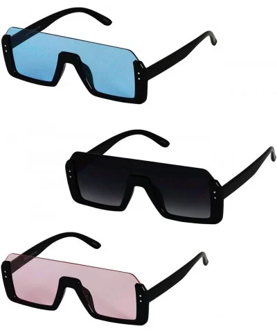 Retro Shield Rectangular Lens Upside Down Half Rim Sunglasses for Women and Men - CT18R4K8297 $38.34 Shield