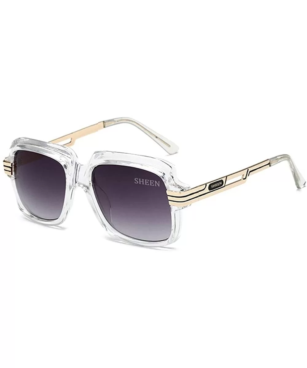 Oversized Retro Sunglasses Mens Bold Pilot Sports Sunglasses Metal Frame Transparen Lenst - White - CP18E6UNW52 $20.47 Square