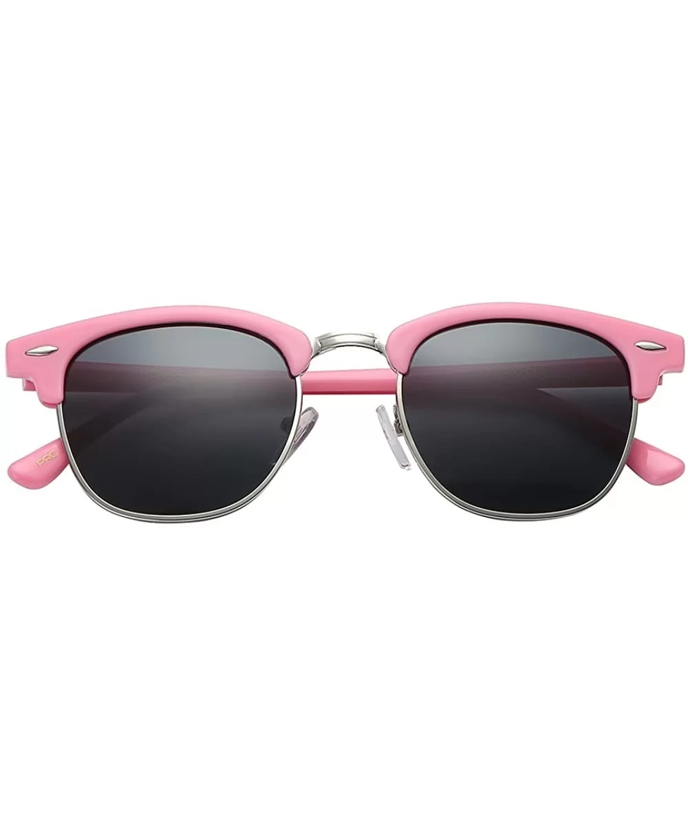 Unisex Retro Classic Stylish Malcom Half Frame Polarized Sunglasses - Princess Pink - Smoke - CV187U9659C $17.25 Round