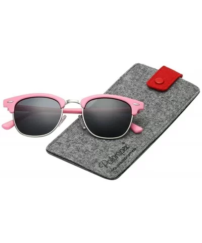 Unisex Retro Classic Stylish Malcom Half Frame Polarized Sunglasses - Princess Pink - Smoke - CV187U9659C $17.25 Round