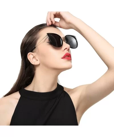 Cat Eye Sunglasses Women Retro Polarized Brand Sun Glasses S6018 - Black - CN186CTCM33 $21.76 Square