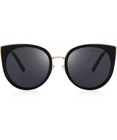 Cat Eye Sunglasses Women Retro Polarized Brand Sun Glasses S6018 - Black - CN186CTCM33 $21.76 Square