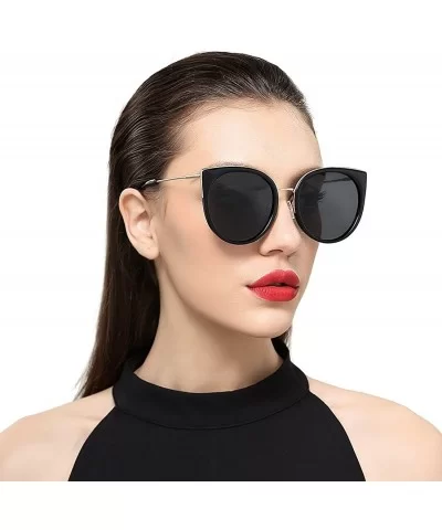 Cat Eye Sunglasses Women Retro Polarized Brand Sun Glasses S6018 - Black - CN186CTCM33 $21.76 Square