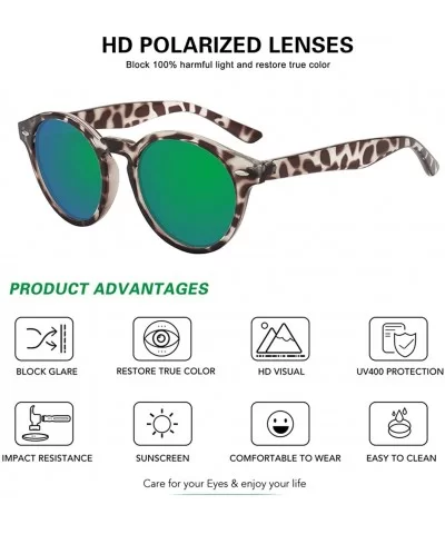 Classic Polarized Sunglasses for Women Round Retro Vintage Designer Style - Leopard-green Mirrored - CP18A4EXUS4 $12.34 Sport