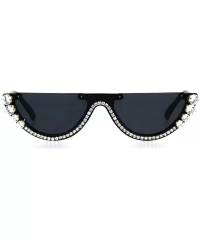 Rhinestone Tennis Iced Chain Crop Flat Top Cat Eye Goth Sunglasses - Black - CS18H9RH5YS $21.05 Cat Eye