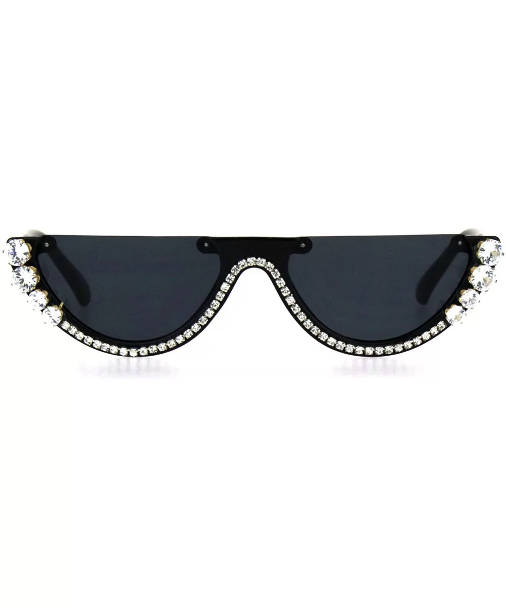 Rhinestone Tennis Iced Chain Crop Flat Top Cat Eye Goth Sunglasses - Black - CS18H9RH5YS $21.05 Cat Eye