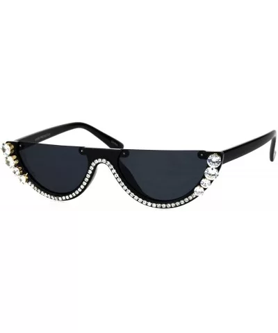 Rhinestone Tennis Iced Chain Crop Flat Top Cat Eye Goth Sunglasses - Black - CS18H9RH5YS $21.05 Cat Eye