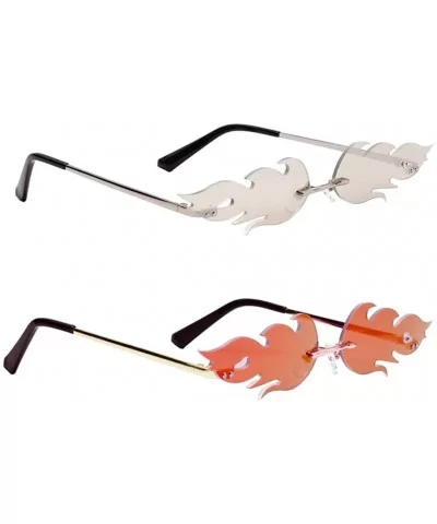 2 Pieces Sunglasses Rimless Wave Sun Glasses for Men - Red Silver - CF197SHE6E4 $16.39 Goggle