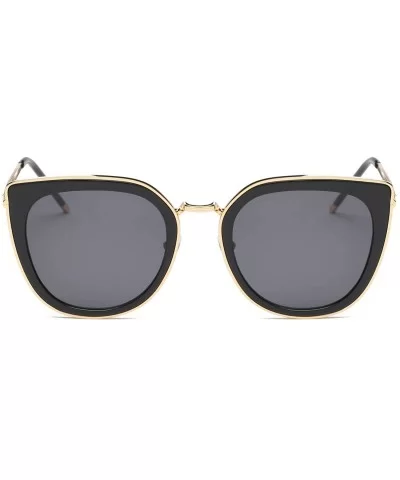 Women Classic Metal Round Cat Eye Oversized UV Protection Fashion Sunglasses - Black/Smoke - CO18WUCY6TH $30.95 Goggle