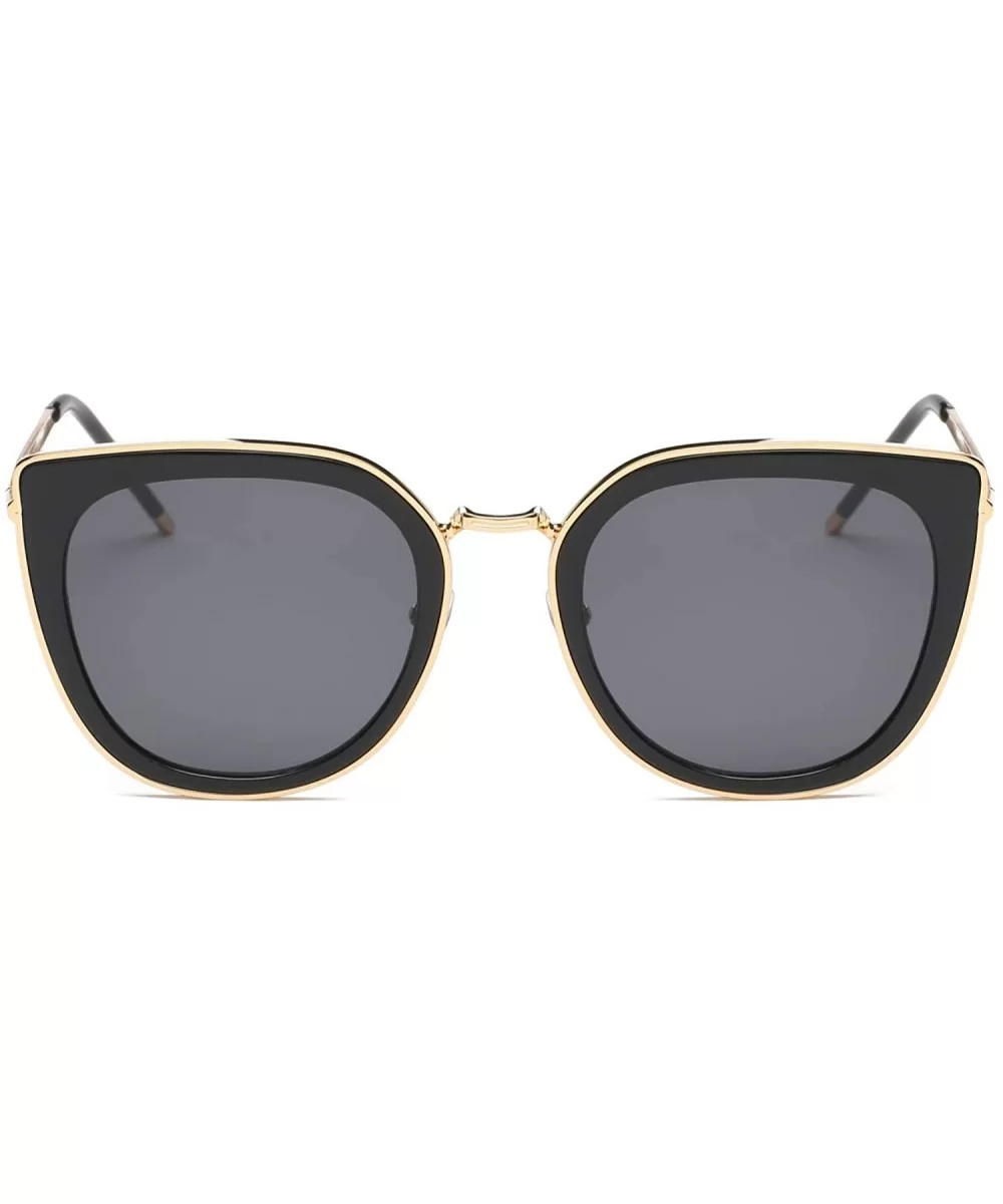 Women Classic Metal Round Cat Eye Oversized UV Protection Fashion Sunglasses - Black/Smoke - CO18WUCY6TH $30.95 Goggle