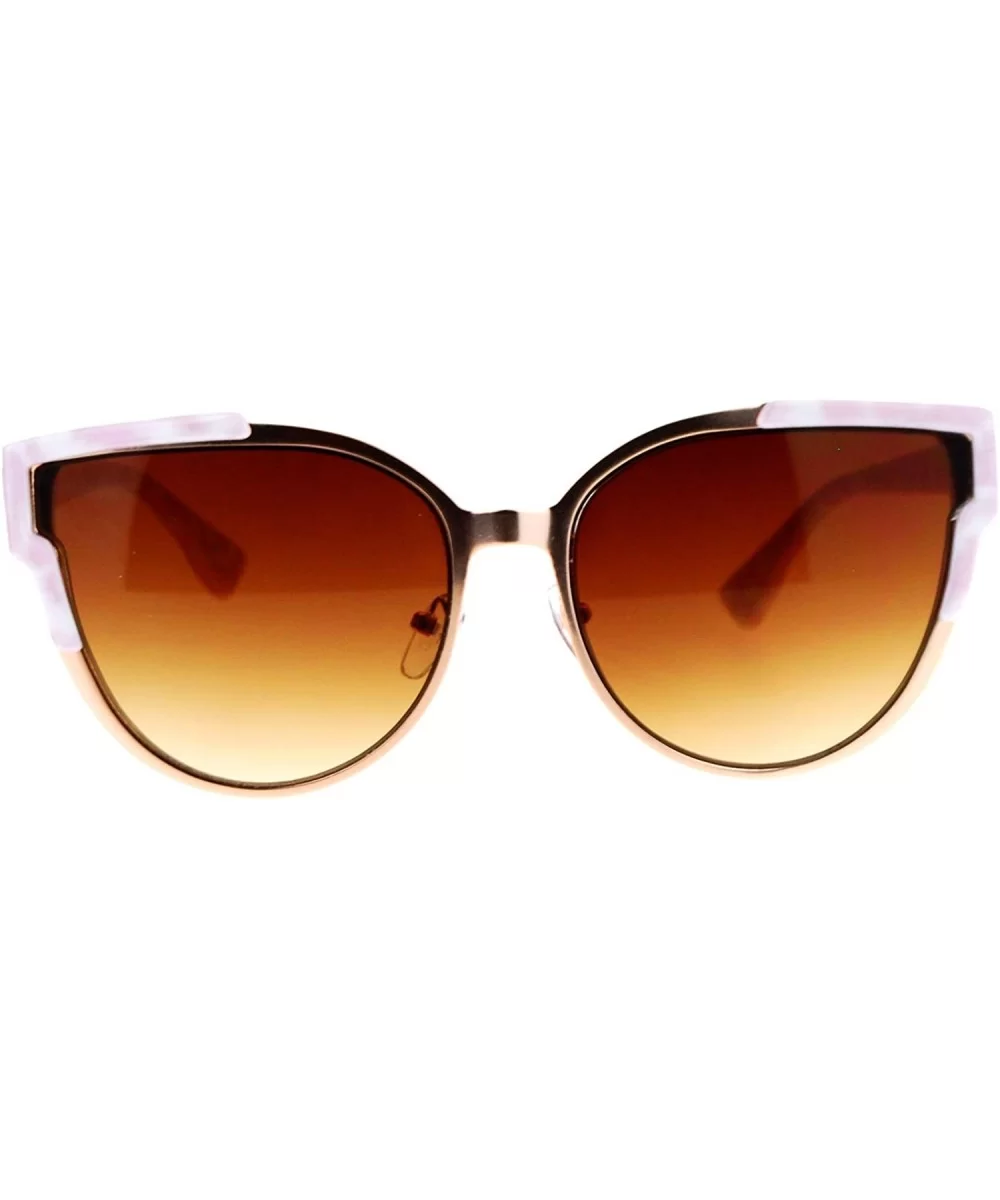 Flat Lens Mod Minimal Metal Horn Rim Retro Sunglasses - Gold White - CG12KOH4Y9X $17.17 Wayfarer