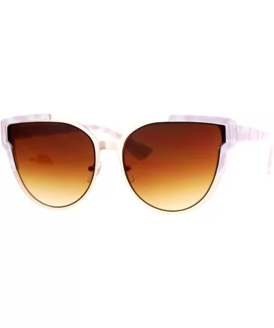 Flat Lens Mod Minimal Metal Horn Rim Retro Sunglasses - Gold White - CG12KOH4Y9X $17.17 Wayfarer