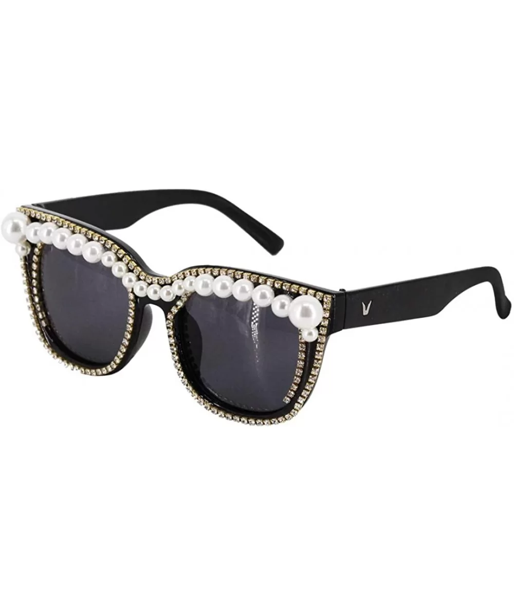 Sparkling Crystal Round Sunglasses UV Protection Rhinestone Sunglasses - Black-c21 - CS18ZXK7X2L $27.58 Round