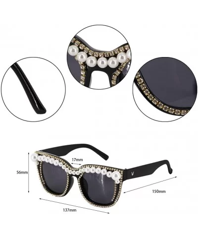 Sparkling Crystal Round Sunglasses UV Protection Rhinestone Sunglasses - Black-c21 - CS18ZXK7X2L $27.58 Round