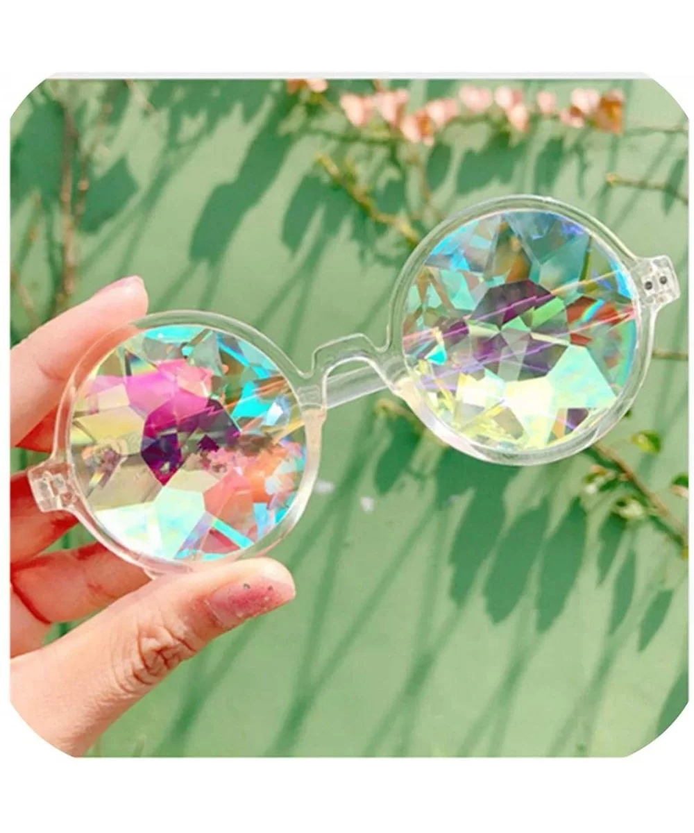 Round Kaleido Glasses Rave Festival Men Women Er Holographic Female Male Sunglasses Retro - Clear - CR199CR8ATW $52.27 Oval