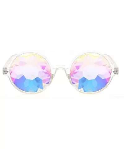 Round Kaleido Glasses Rave Festival Men Women Er Holographic Female Male Sunglasses Retro - Clear - CR199CR8ATW $52.27 Oval