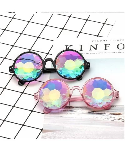 Round Kaleido Glasses Rave Festival Men Women Er Holographic Female Male Sunglasses Retro - Clear - CR199CR8ATW $52.27 Oval