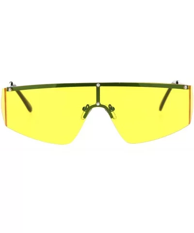 Flat Top Rimless Shield Side Visor Robotic Sunglasses - Gunmetal Yellow - CB18SLZXTSU $17.21 Shield