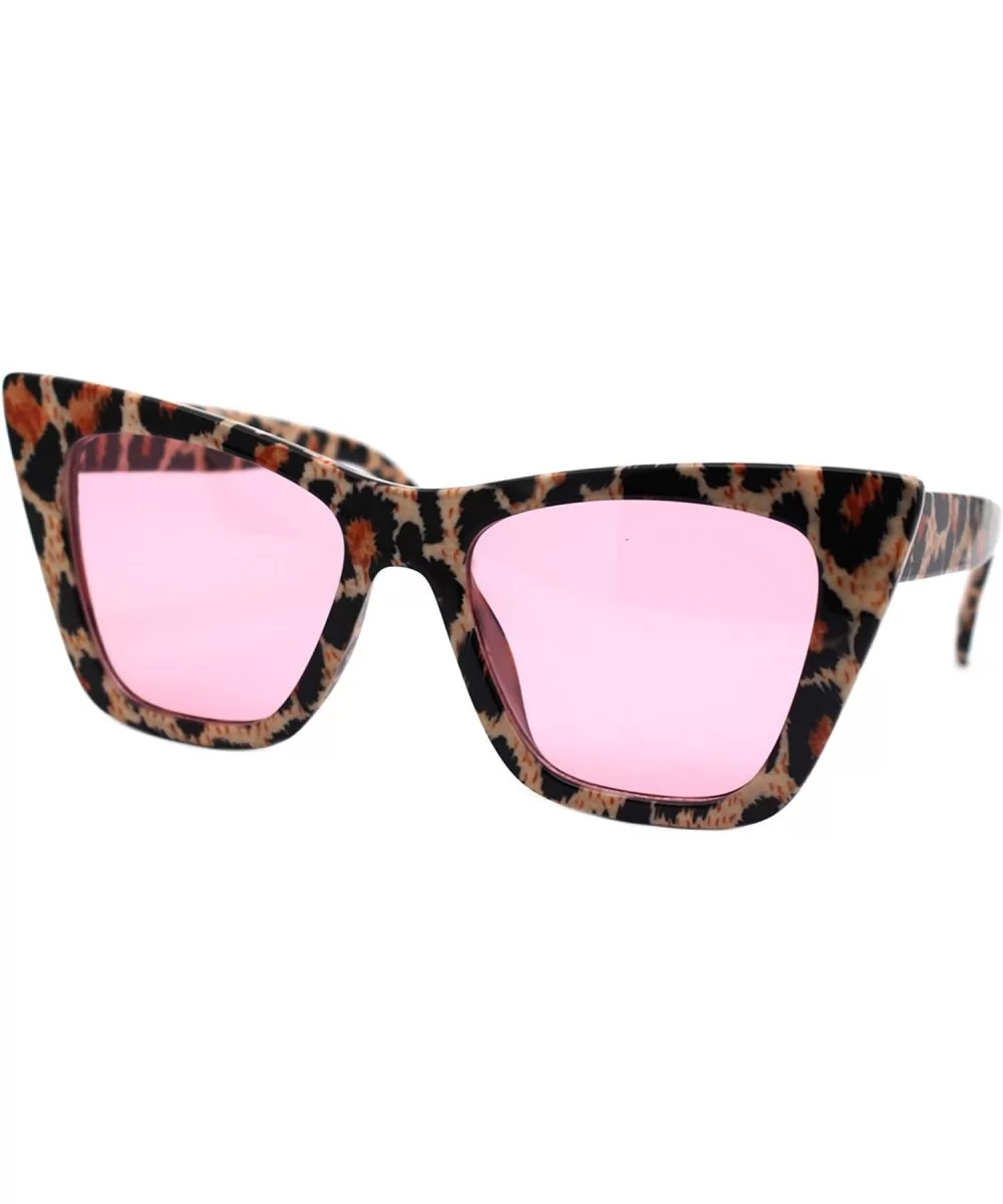 Womens Square Cateye Sunglasses Retro Chic Fashion Shades UV 400 - Leopard Print (Pink) - CL1940R9OA3 $14.28 Square