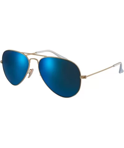 Classic Metal Aviator 100% UV Polarized Adult Unisex Designer Sunglasses - Matte Gold/ Blue Flash Polarized - C318KAK3Y7H $29...