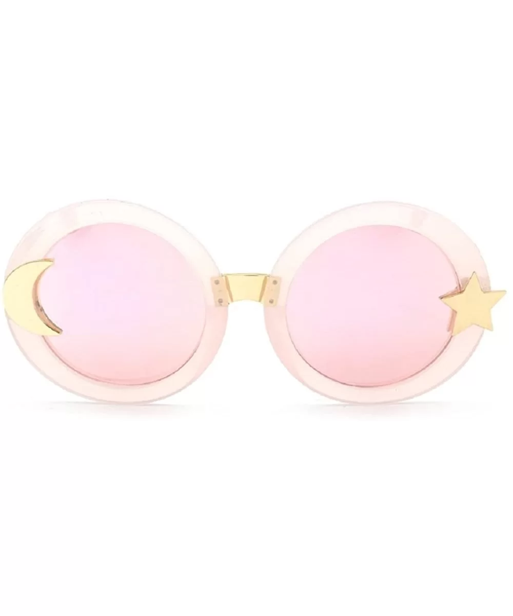 Women's JTSF813 Glitter Acetate Star Moon Embellishment Round Sunglasses - C5-pink+pink - CD12ECS3SG5 $29.53 Round