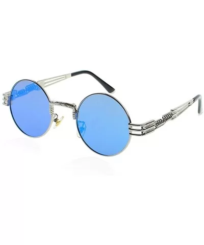 Round Sunglasses for Women Men - Polarized Lens-100% UV Protection - Silver Frame/Blue Lens - CG199O90WQ5 $19.13 Round