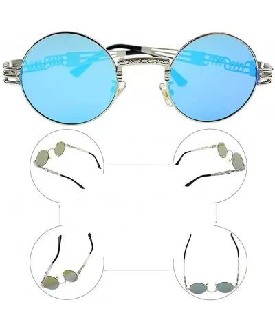 Round Sunglasses for Women Men - Polarized Lens-100% UV Protection - Silver Frame/Blue Lens - CG199O90WQ5 $19.13 Round