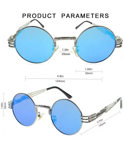 Round Sunglasses for Women Men - Polarized Lens-100% UV Protection - Silver Frame/Blue Lens - CG199O90WQ5 $19.13 Round