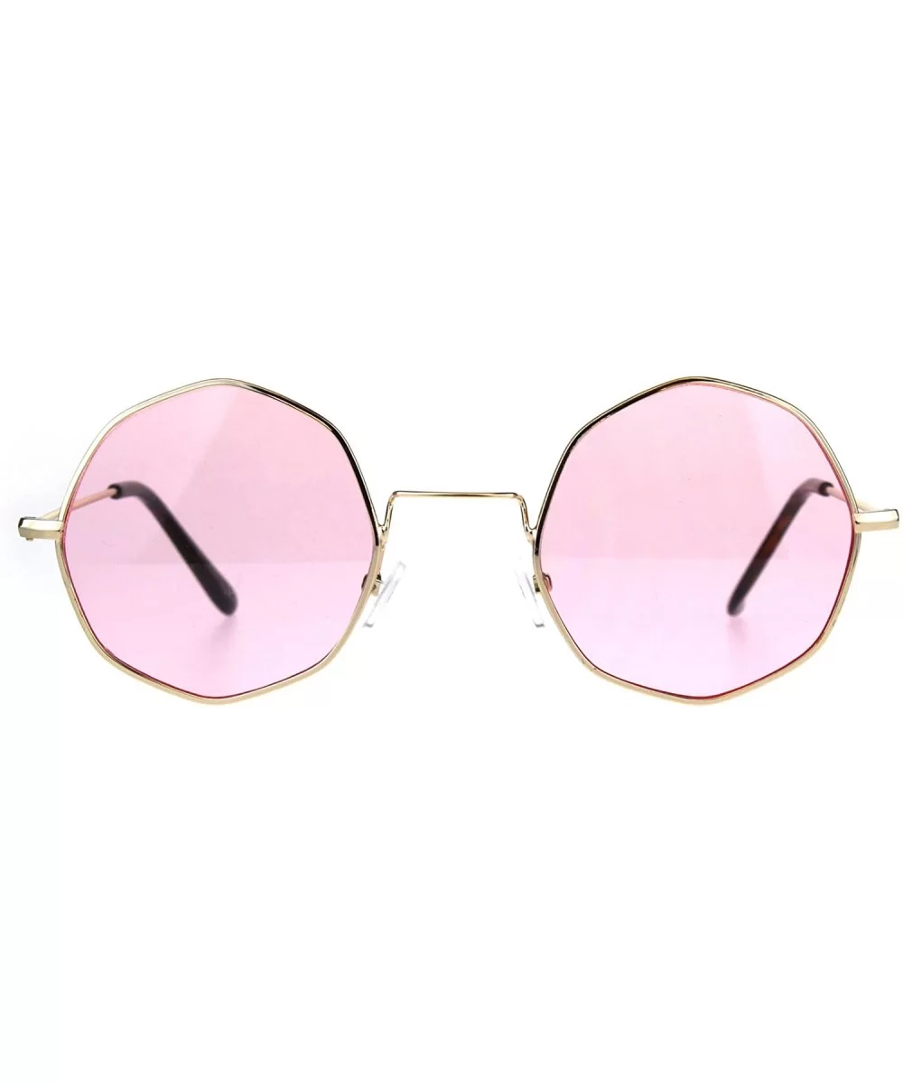 Dopy Color Lens Octagon Metal Wire Rim Pimp Hippie Sunglasses - Gold Pink - CV189U5TLYS $17.40 Square