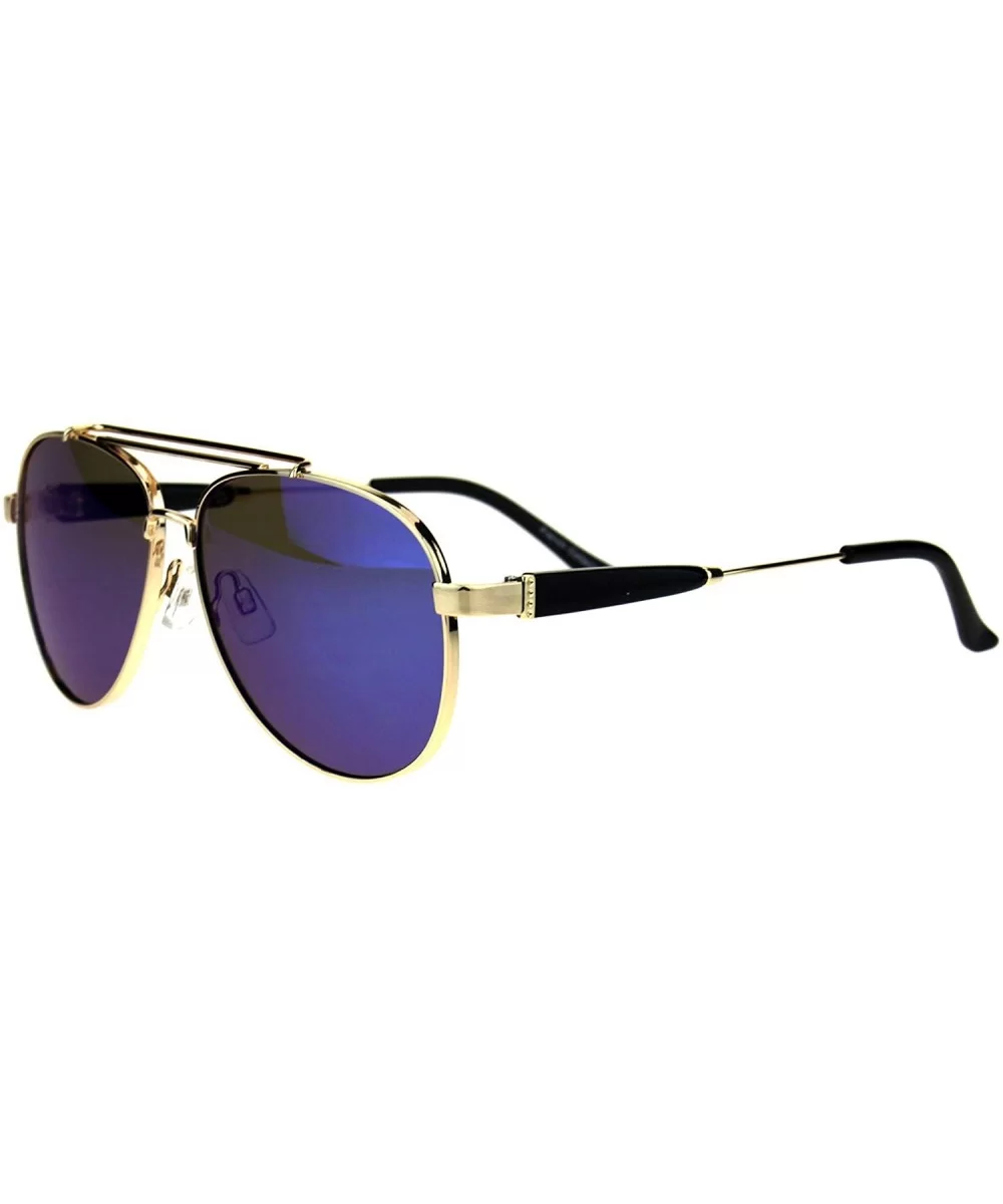 Womens Fashion Aviator Sunglasses Designer Navigator Style UV 400 - Gold Black (Blue Mirror) - CU18NETHTM9 $14.60 Aviator