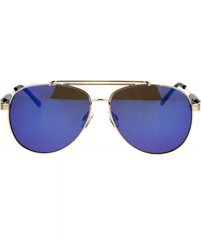 Womens Fashion Aviator Sunglasses Designer Navigator Style UV 400 - Gold Black (Blue Mirror) - CU18NETHTM9 $14.60 Aviator