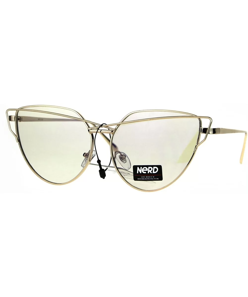 Nerd Cat Eye Metal Rim Light Color Lens Retro Sunglasses - Gold - CK186AGOUT0 $17.01 Cat Eye