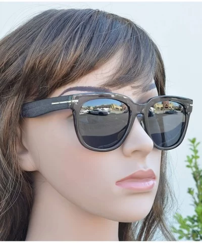 Classic Polarized Square Sunglasses for Women and Men with Faux Wood Temple - Clear Grey Faux + Smoke - CX195CTC8T3 $20.68 Sport