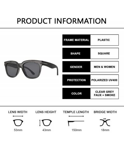 Classic Polarized Square Sunglasses for Women and Men with Faux Wood Temple - Clear Grey Faux + Smoke - CX195CTC8T3 $20.68 Sport