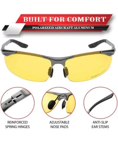 Polarized Rectangular Al-Mg Metal Half Frame Driving Sport Sunglasses For Men - CG18HM9Y688 $44.55 Sport