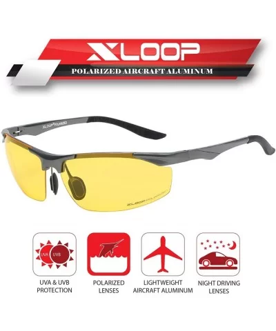 Polarized Rectangular Al-Mg Metal Half Frame Driving Sport Sunglasses For Men - CG18HM9Y688 $44.55 Sport