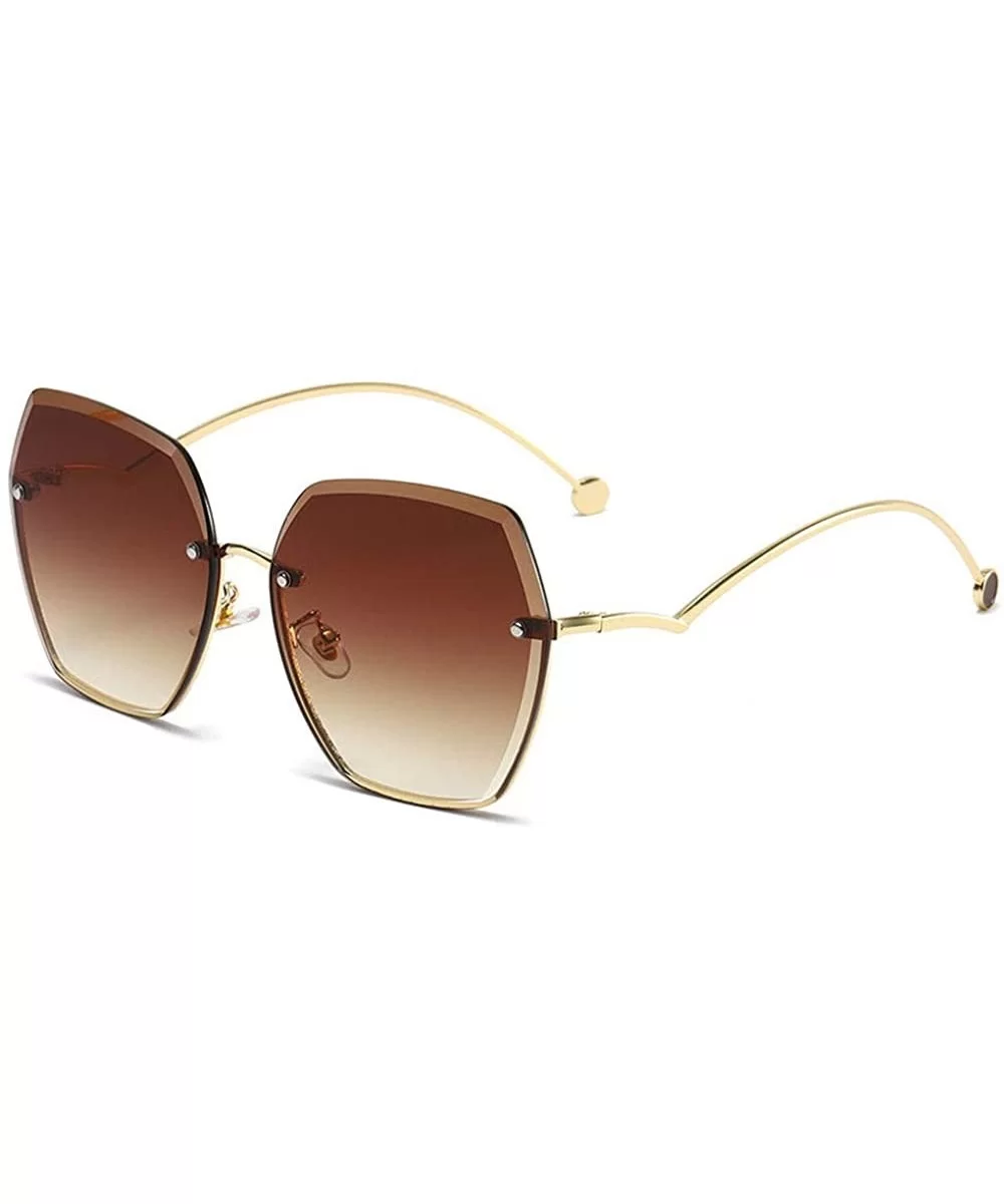 Rimless Edge Polygon Women's Large Frame to Curved Foot Sunglasses - 5 - C9198R4RG4R $49.12 Aviator